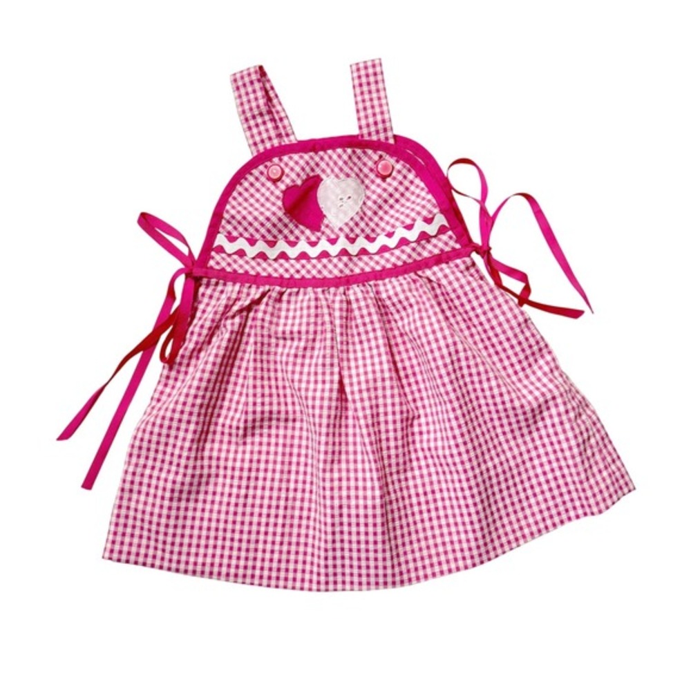 Vintage‎ Handmade Toddler Girls Pink Gingham Heart Valentine Pinafore Dress 2T
